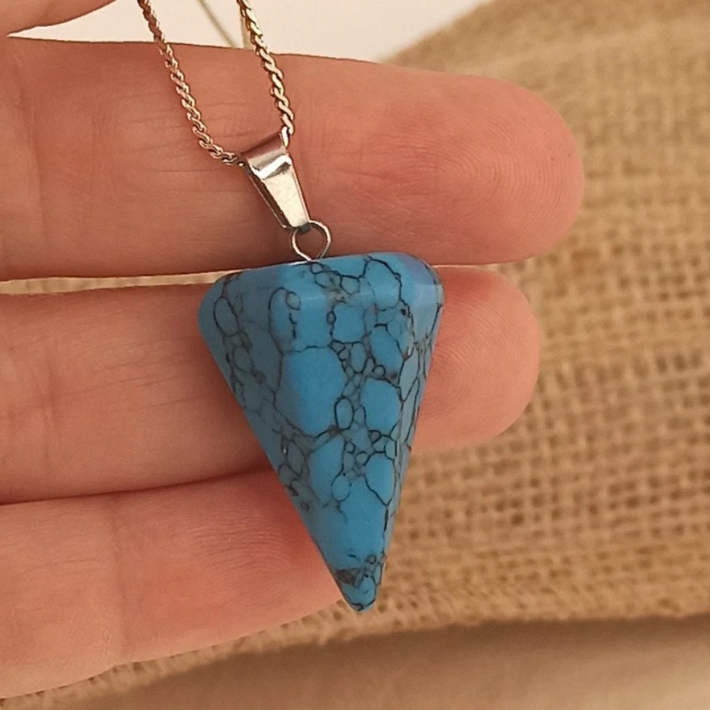 New Unisex Blue Turquoise Pendulum Sterling Silver Healing Crystal Necklace - Picture 4 of 8